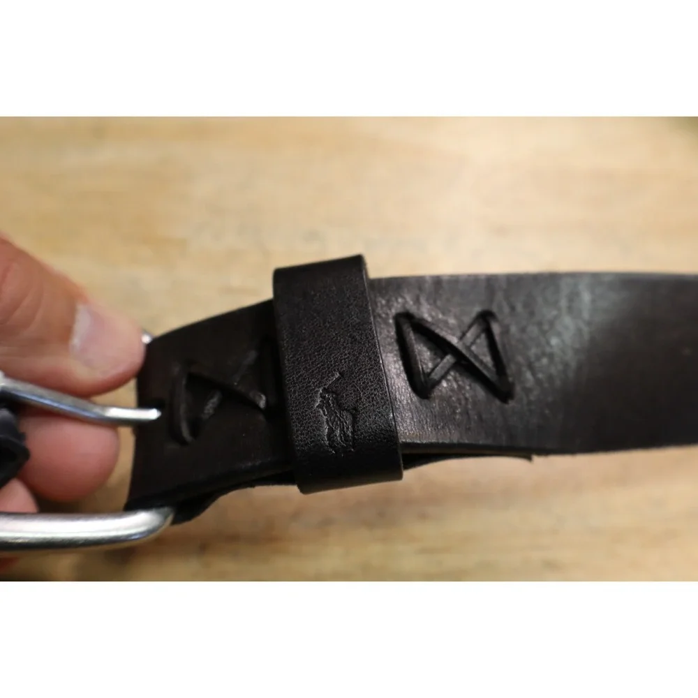 Polo Ralph Lauren Pony Logo Metal Buckle Saddle Leather Belt Black Size 38